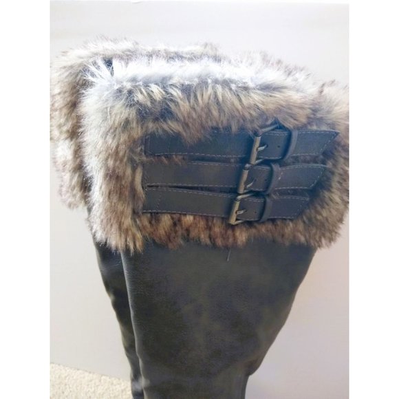JustFab Maliah Knee-High Boots Fur Cuffs Gray Size 7.5 - Picture 2 of 6